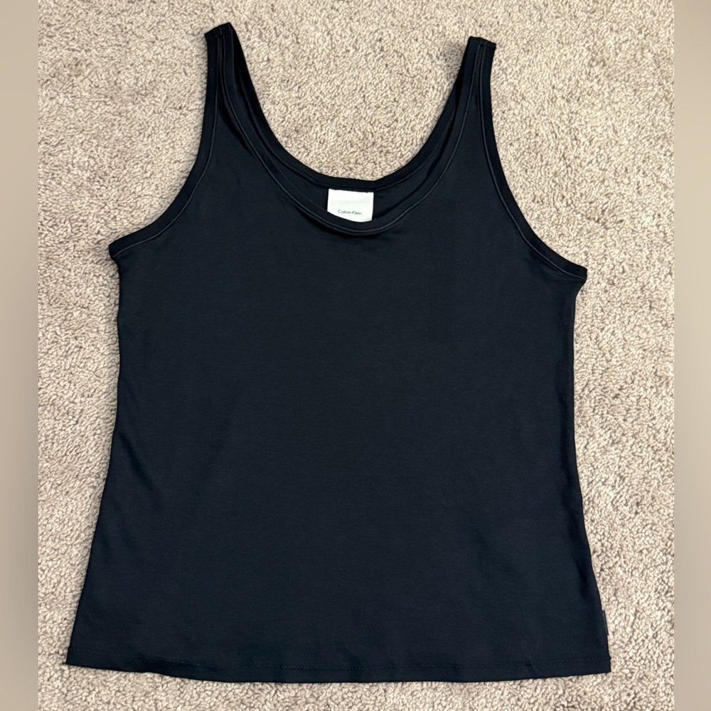 Calvin Klein Tank Women Size Large Black Scoop Neck Long Tunic Top Soft